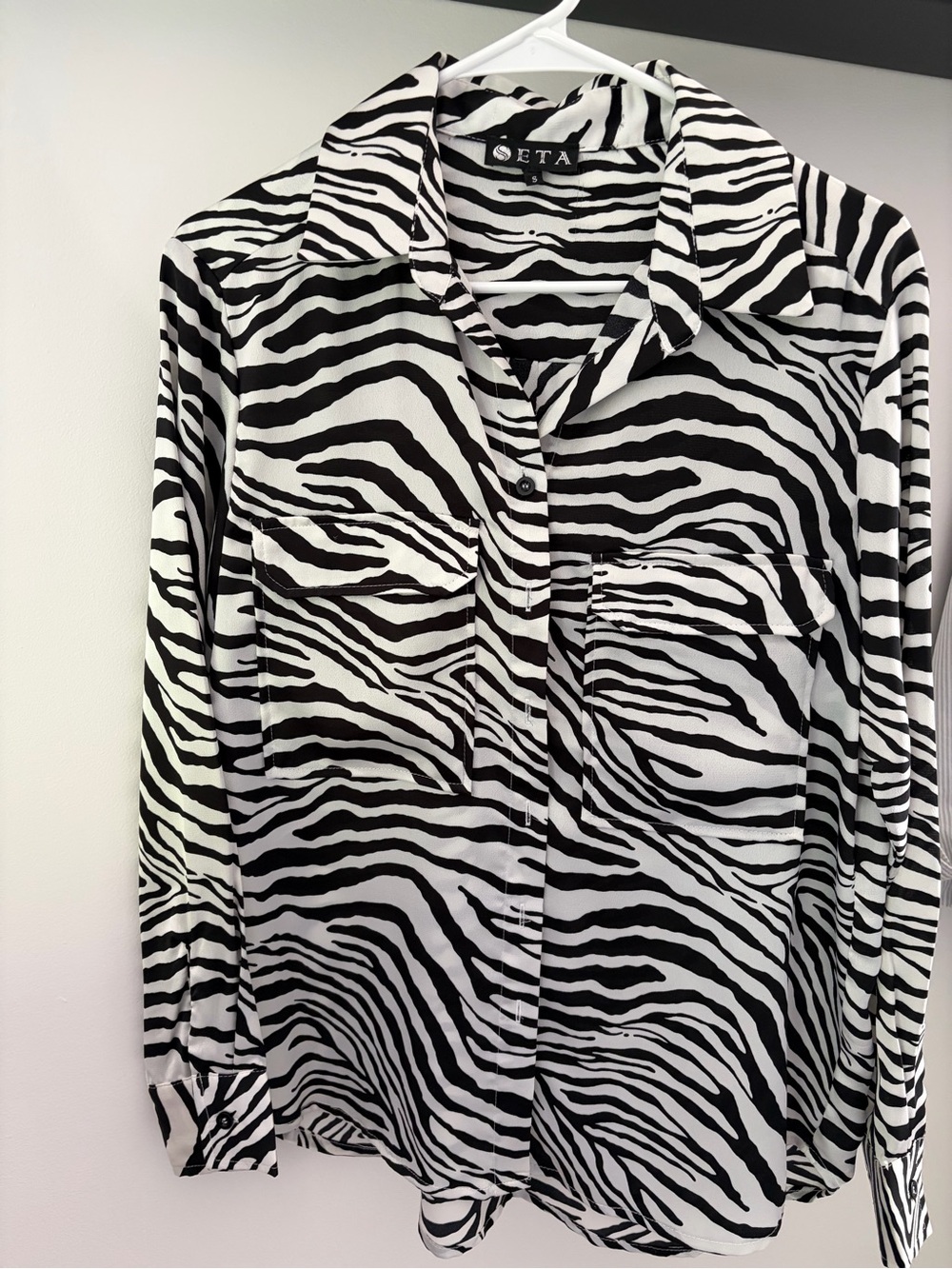 New Seta Zebra Print Button-Up Blouse - Black & White